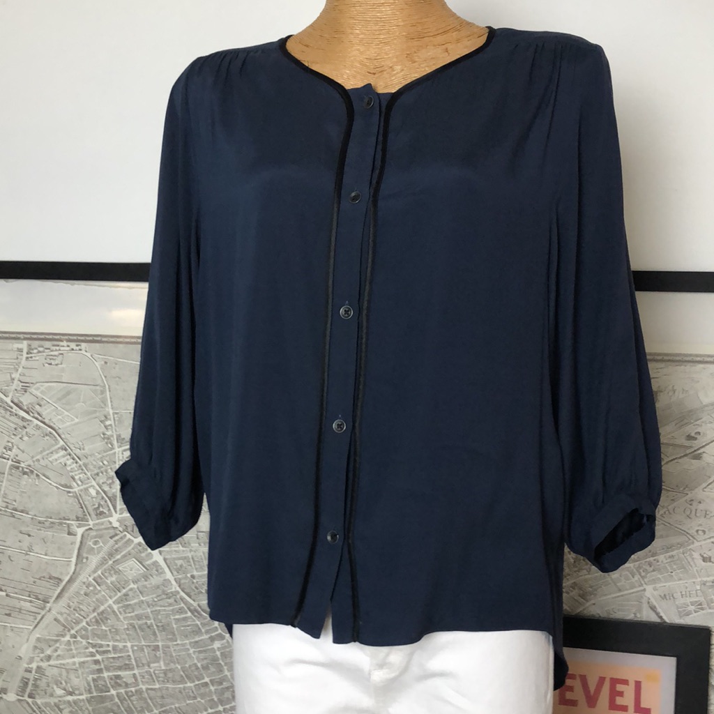 Reg And Bone Silk Navy Blue Women's Button-Up Top Size 2